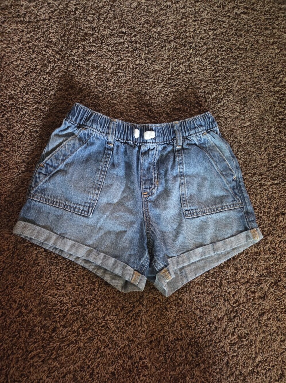 Abercrombie Kids Blue Denim Elastic-Waist Jean Shorts with Patch Pockets